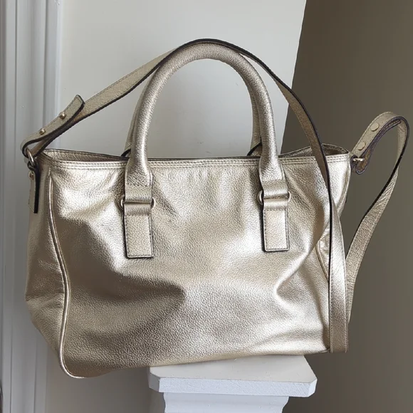 Kate Spade Gold Shoulder Bag Metallic Finish & Care Card Included 10Lx14W - Picture 11 of 17
